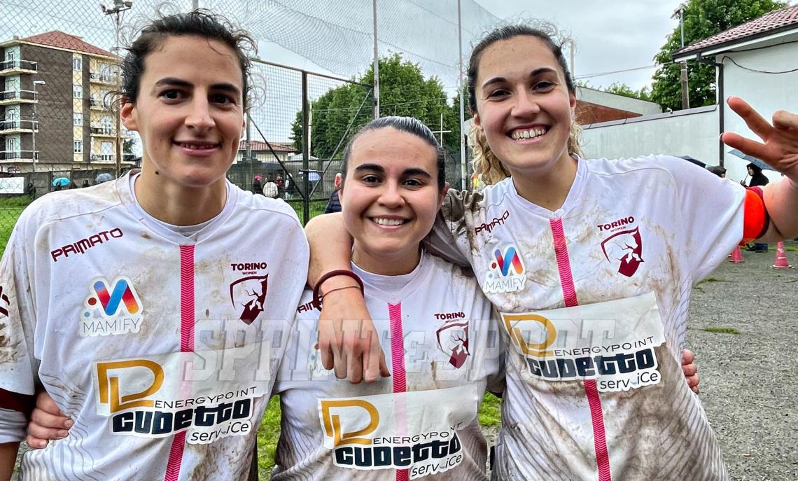 Eccellenza Femminile, Play Off: Torino Women-Torino FC 3-2: l'esultanza finale di Flavia Fartaria, Martina Capelle e Sofia Tesse