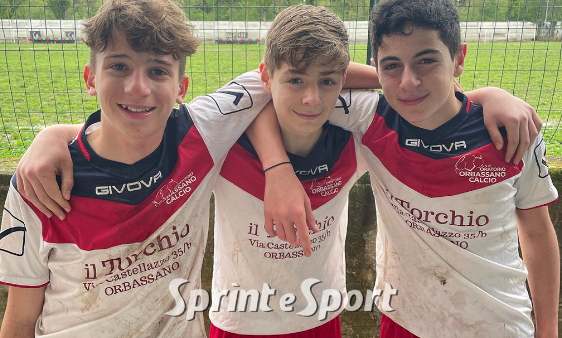 UNDER 14 TORINO: Oratorio Orbassano-Go Grugliasco 0-0, in foto Alberto Stellin, Pierdavide Moscarino e Alessio Bo