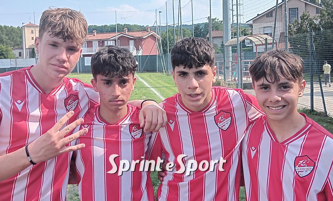 Titolo Provinciale Under 14 Torino Rosta-Cit Turin 4-1: I quattro marcatori biancorossi Alessandro Baron, Riccardo Gattuso, Gabriele Pellegrino e Simone Saccenti