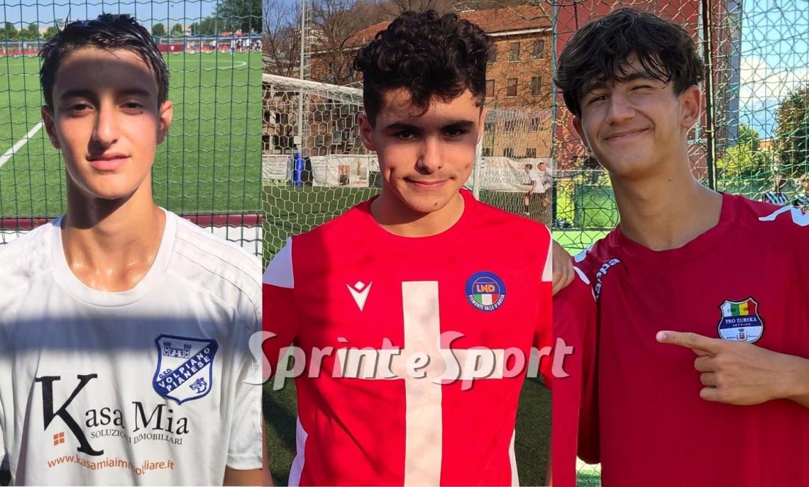 Alcuni dei protagonisti dell'ottava giornata di Under 15: (da sinistra) Umberto Croveri della Volpiano Pianese, Leonardo Demichelis del Centallo e Alessandro Ranaldo della Pro Eureka