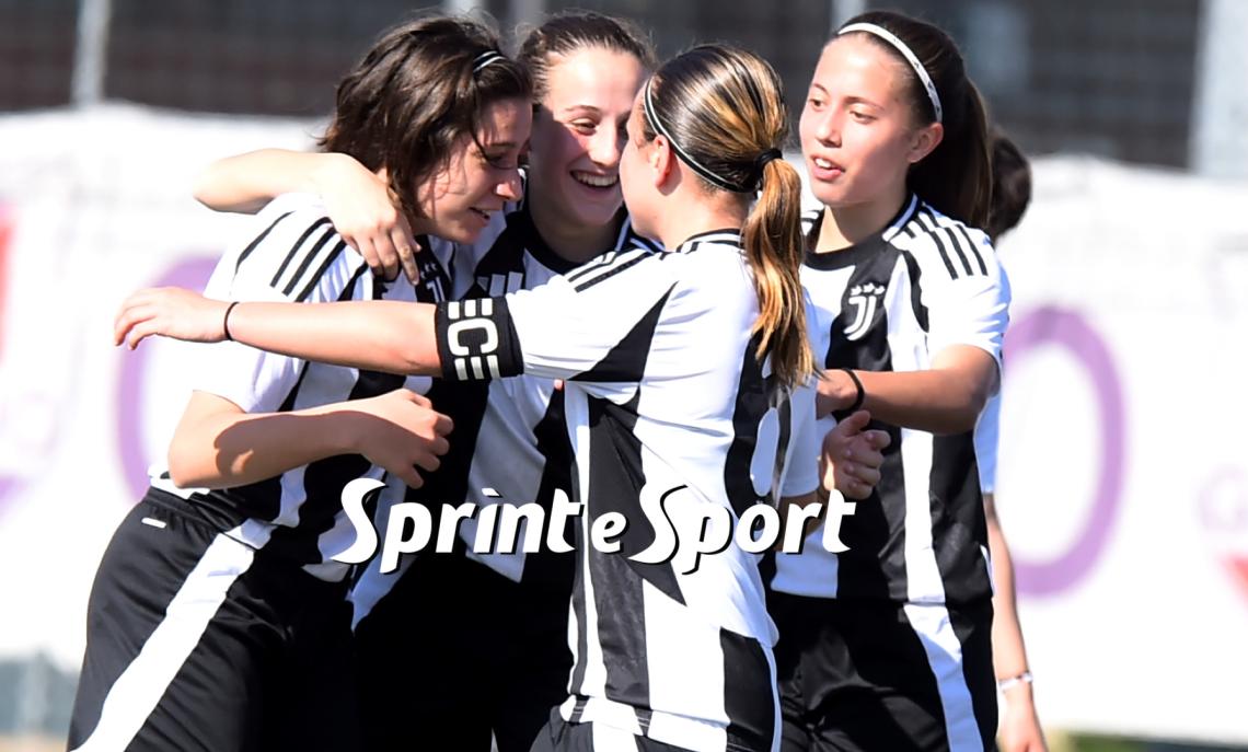 Juventus Under 15 femminile, un'esultanza di Emma Rulfin, Francesca Marco, Martina Solio e Irene Bozzetto nel derby con il Toro della Scorsa stagione