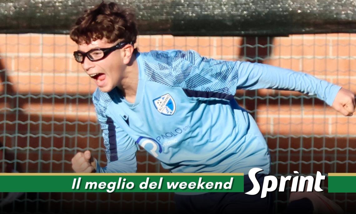 Under 14 Provinciali Torino, l'esultanza di Alejandro Gjeka, attaccante della Next Gen Alpignano nel 2-2 a Caselette (foto Olivia Rigazzi)