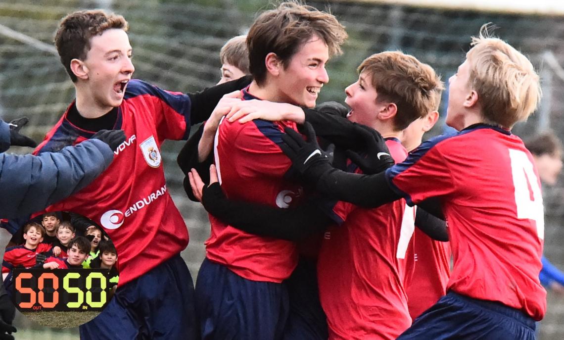 Under 14 Provinciali Torino, Girone D: Duomo Chieri-Moncalieri 1-1, l'esultanza per il gol di Giulio Nai Savina (foto Cassar&agrave;)