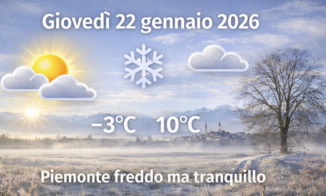 Meteo Piemonte, 22 gennaio 2026: freddo al mattino, buona luce di giorno; inverno ordinato e gestibile