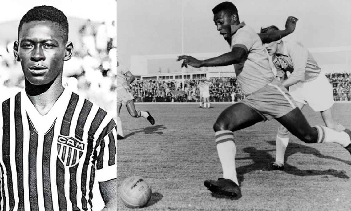 Dondinho a sinistra, Un giovane Pel&egrave; in azione a destra