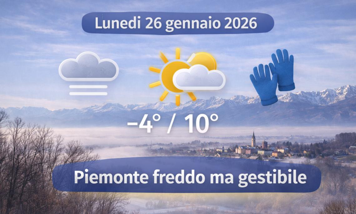 Meteo Piemonte, 26 gennaio 2026: freddo al mattino, poi giornata gestibile e pi&ugrave; asciutta