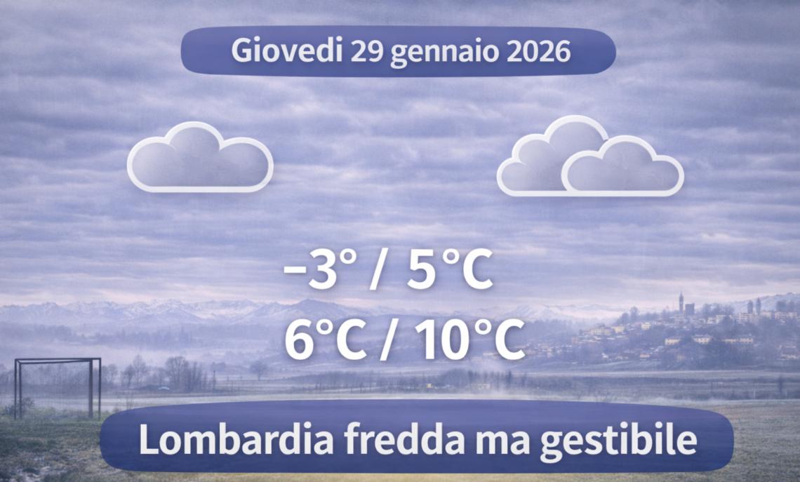 Meteo Lombardia &ndash; 29 gennaio 2026: nuvole protagoniste, freddo gestibile, giornata buona per allenarsi