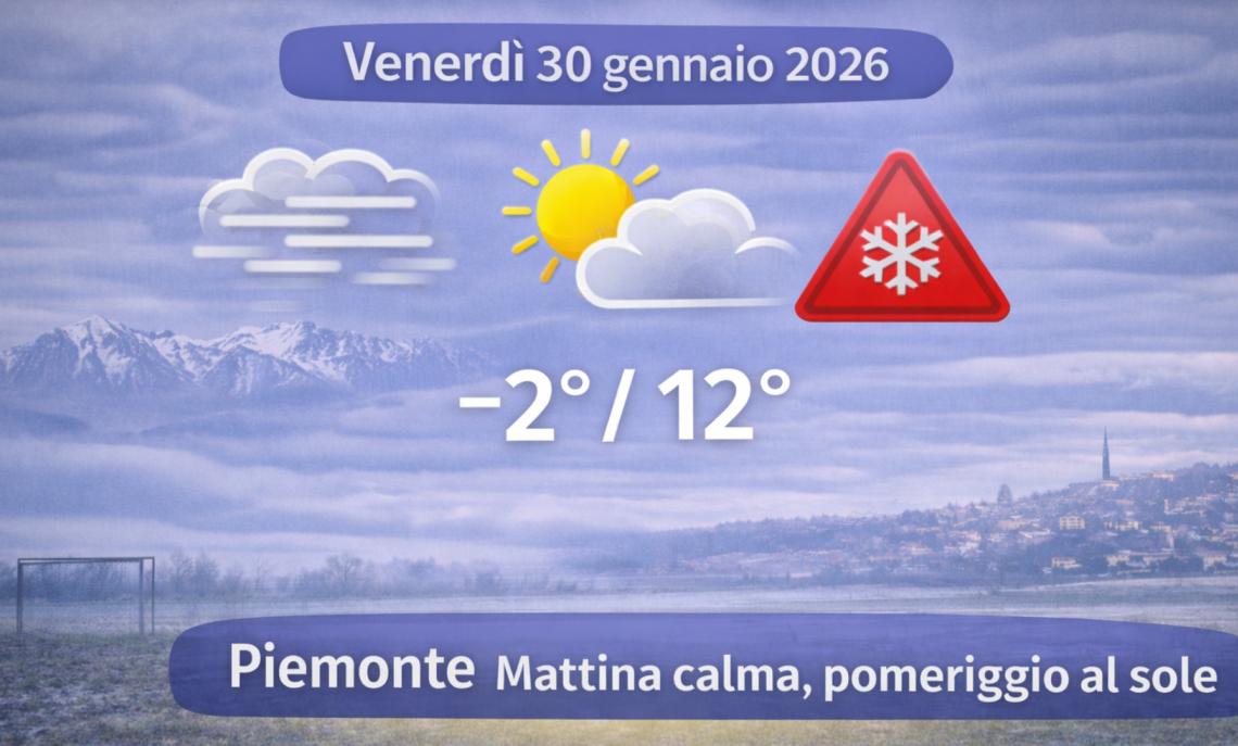 Meteo Piemonte, 30 gennaio 2026: freddo al via, poi luce in crescita, giornata da gestire bene