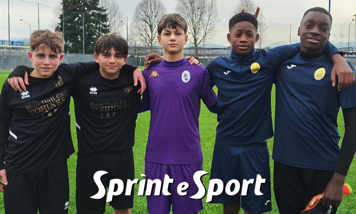 Rappresentativa Torino Citt&agrave;: Andrea Squillace e Paolo Iovino, centrocampisti della Torinese, Diego Lacentra, attaccante del San Giorgio, Ray Odufuye e Osazee Oviabor, cap e portiere del Rebaudengo