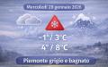 Meteo Piemonte, 28 gennaio 2026: cielo pesante, piogge diffuse e neve in collina, giornata da gestire con attenzione