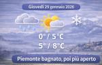Meteo Piemonte &ndash; 29 gennaio 2026: mattino bagnato, pomeriggio pi&ugrave; respirabile,giornata da gestire
