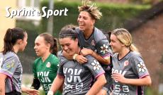 Eccellenza Femminile, prima giornata, Torino Women-Acf Alessandria 1-2: l'esultanza delle grige per il gol di Martina Luison (foto Cassar&agrave;)