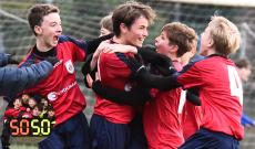 Under 14 Provinciali Torino, Girone D: Duomo Chieri-Moncalieri 1-1, l'esultanza per il gol di Giulio Nai Savina (foto Cassar&agrave;)