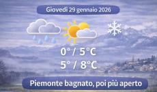 Meteo Piemonte &ndash; 29 gennaio 2026: mattino bagnato, pomeriggio pi&ugrave; respirabile,giornata da gestire