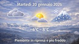 Meteo Piemonte, 20 gennaio 2026: freddo che pizzica, poi pi&ugrave; luce: giornata in progressivo miglioramento