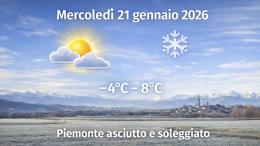 Meteo Piemonte, mercoled&igrave; 21 gennaio 2026: giornata pulita e asciutta: freddo al mattino, sole che aiuta nel pomeriggio