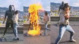 Un uomo ha dato alle fiamme la statua di Cristiano Ronaldo su Instagram