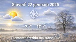 Meteo Piemonte, 22 gennaio 2026: freddo al mattino, buona luce di giorno; inverno ordinato e gestibile