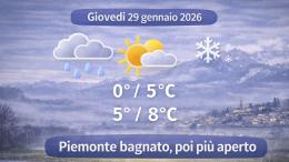 Meteo Piemonte &ndash; 29 gennaio 2026: mattino bagnato, pomeriggio pi&ugrave; respirabile,giornata da gestire

