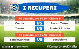 Mercoledì di recupero, in campo Crema-Levico e Trento-Pontisola