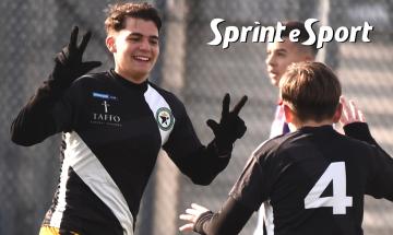 Under 15 Provinciali Torino Girone A, Borgo Vittoria-Real Orione 0-10: l'esultanza di Samuel Leocata e Davide Castellano (foto Cassarà)