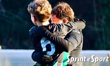 Under 14 Provinciali Torino, Girone A: Caselette-Next Gen Alpignano 2-2, esultanza Lorenzo Bettas e Simone Caliandro (foto Olivia Rigazzi))