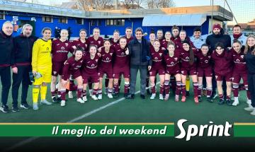 SERIE C FEMMINILE: Il presidente del Torino Urbano Cairo con la prima squadra femminile festeggia la vittoria a Sedriano (2-4)