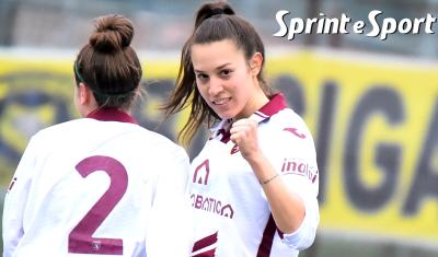Eccellenza Femminile, Torino FC-Torino Women 1-1, l'esultanza di Erika Nicol&ograve; per il gol del vantaggio del Toro (foto Cassar&agrave;)