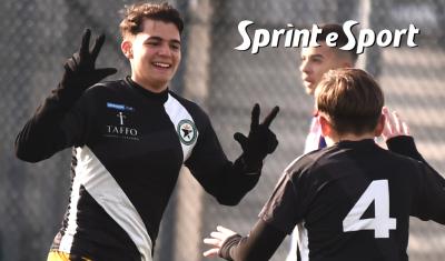 Under 15 Provinciali Torino Girone A, Borgo Vittoria-Real Orione 0-10: l'esultanza di Samuel Leocata e Davide Castellano (foto Cassarà)