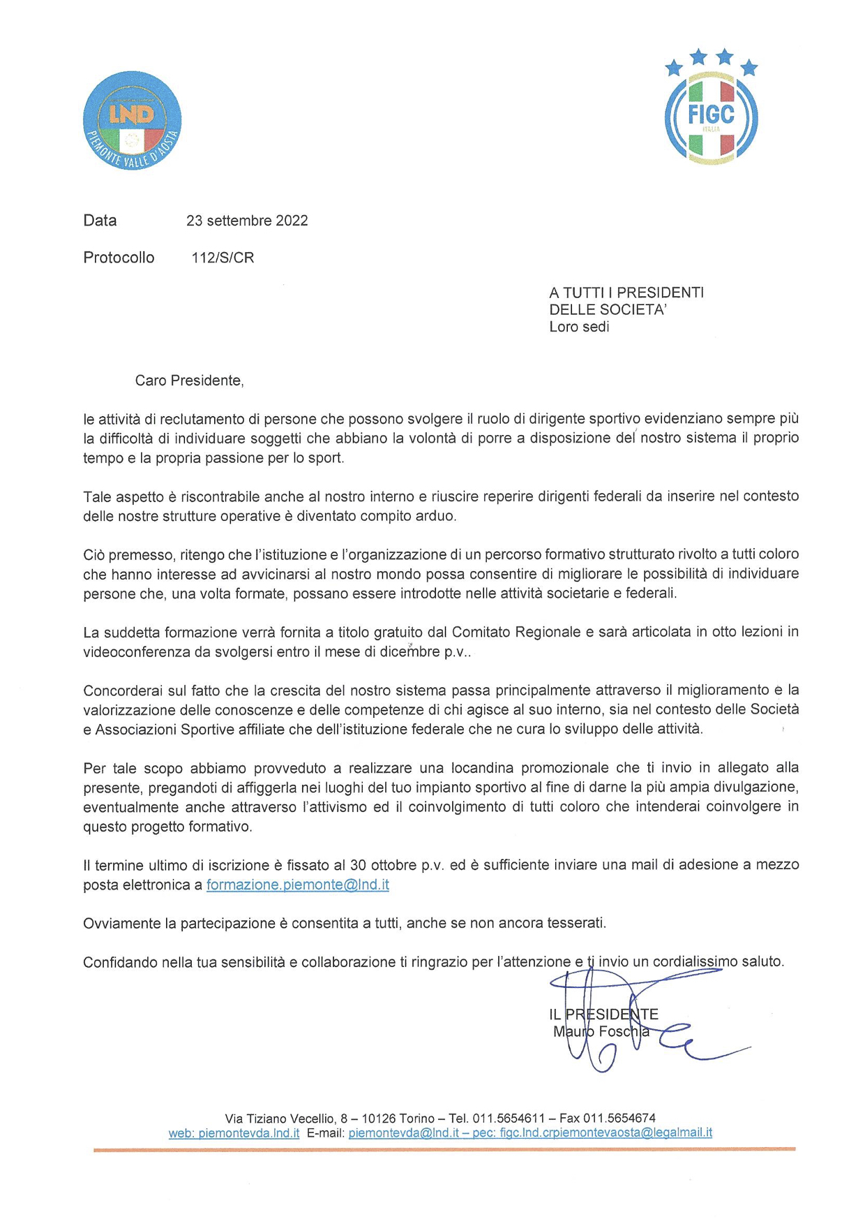 lettera mauro foschia