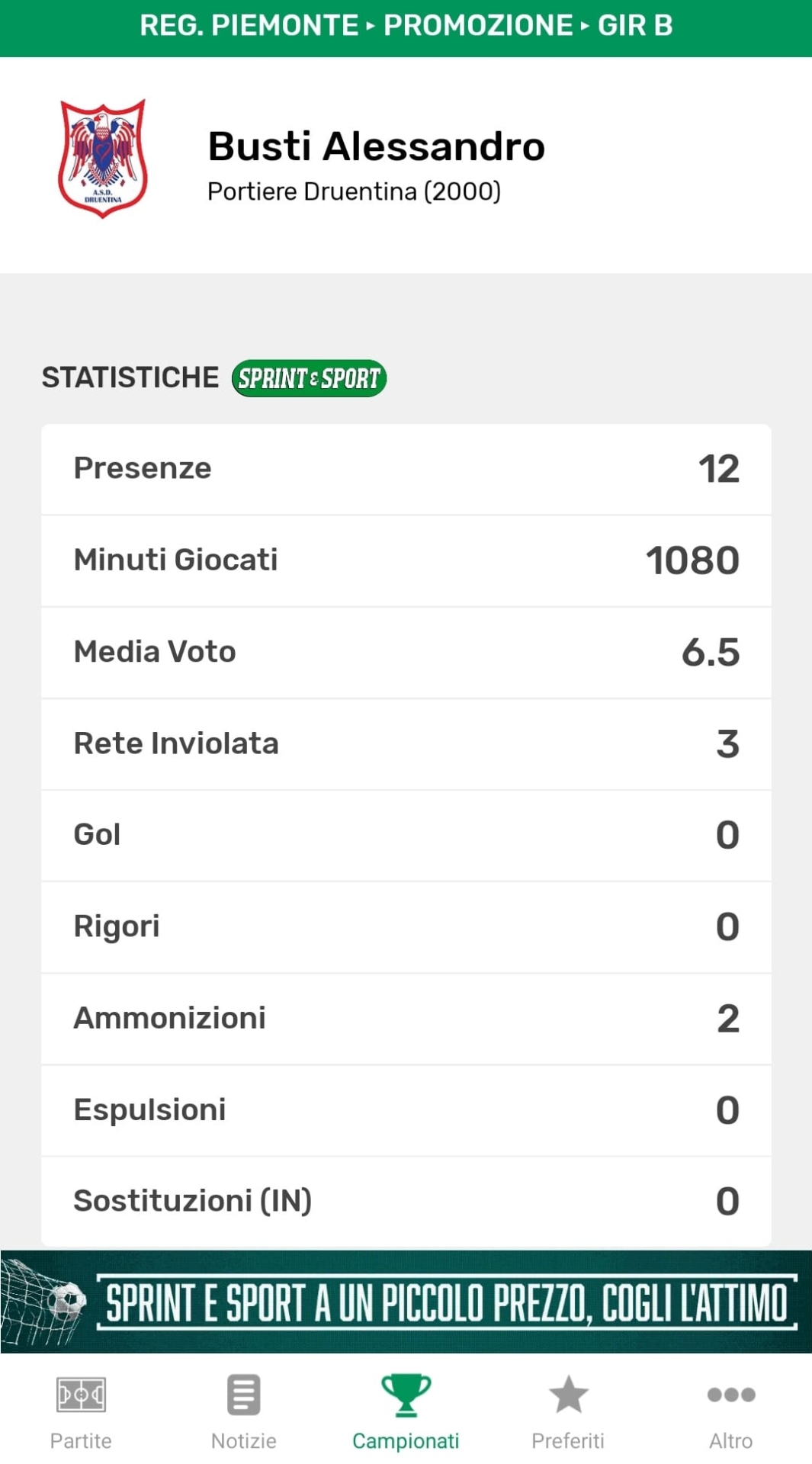 ALESSANDRO BUSTI CALCIATORE SPRINT E SPORT