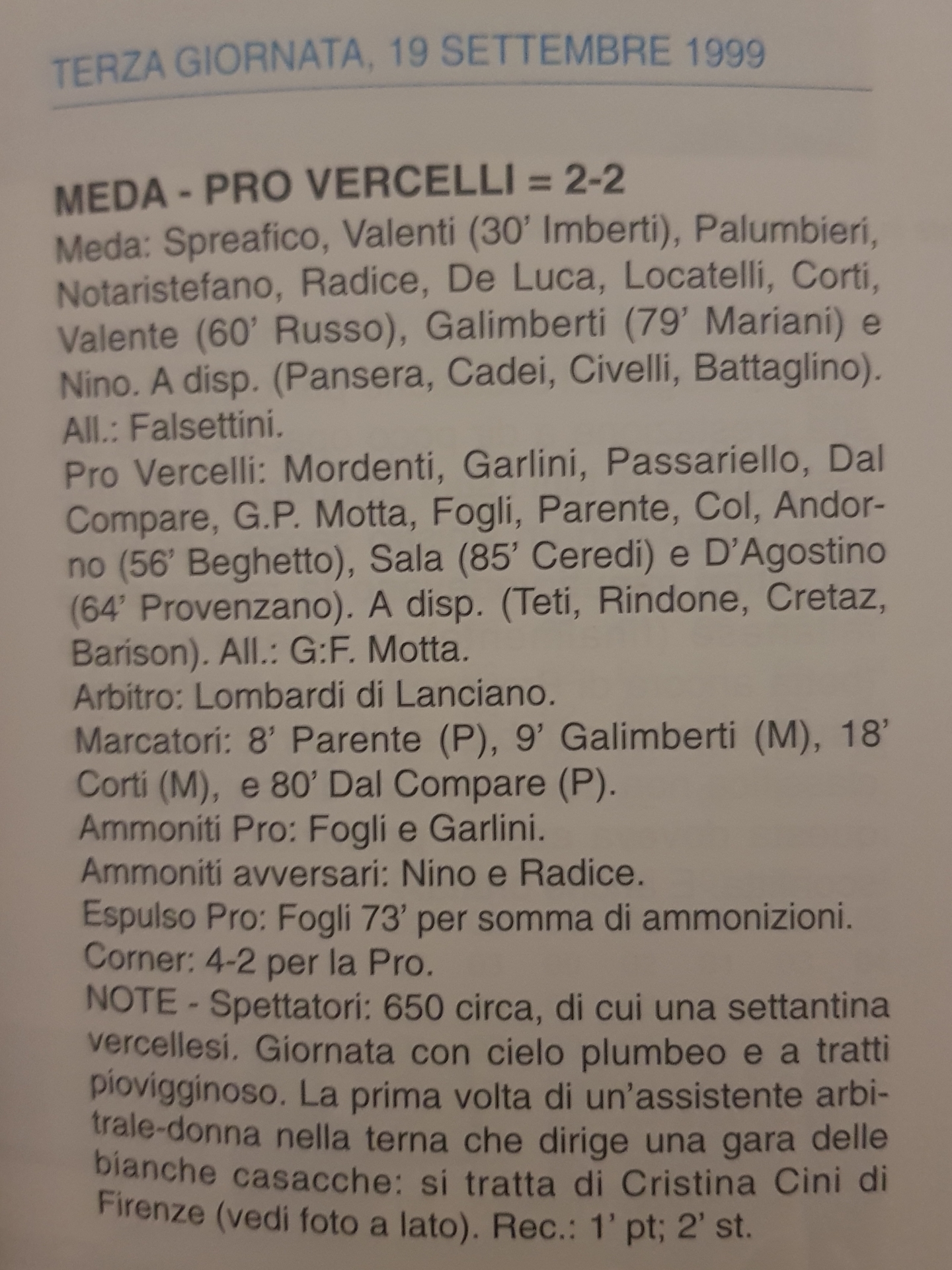 MEDA-PRO VERCELLI SERIE C2 1999-2000