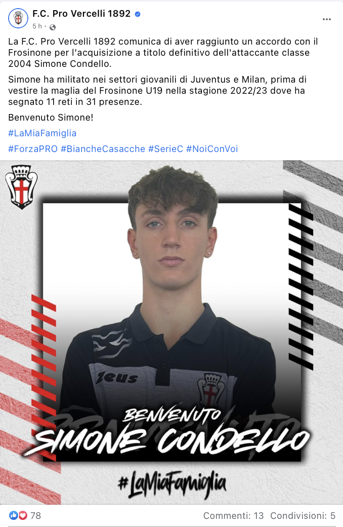 PRO VERCELLI SERIE C - SIMONE CONDELLO