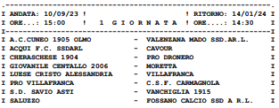 ECCELLENZA PIEMONTE GIRONE B CALENDARIO