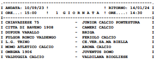 PROMOZIONE PIEMONTE GIRONE A CALENDARIO