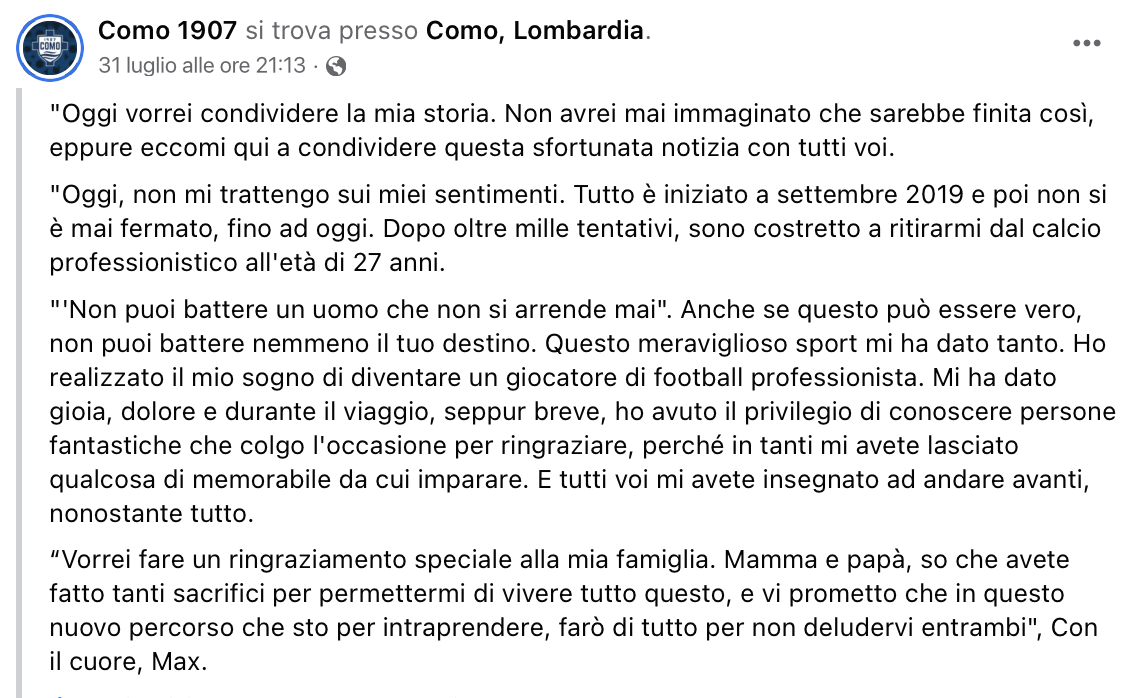 COMO SERIE B - SALUTO A MASSIMILIANO GATTO