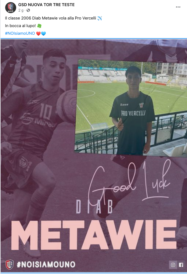 PRO VERCELLI PRIMAVERA - DIAB METAWIE