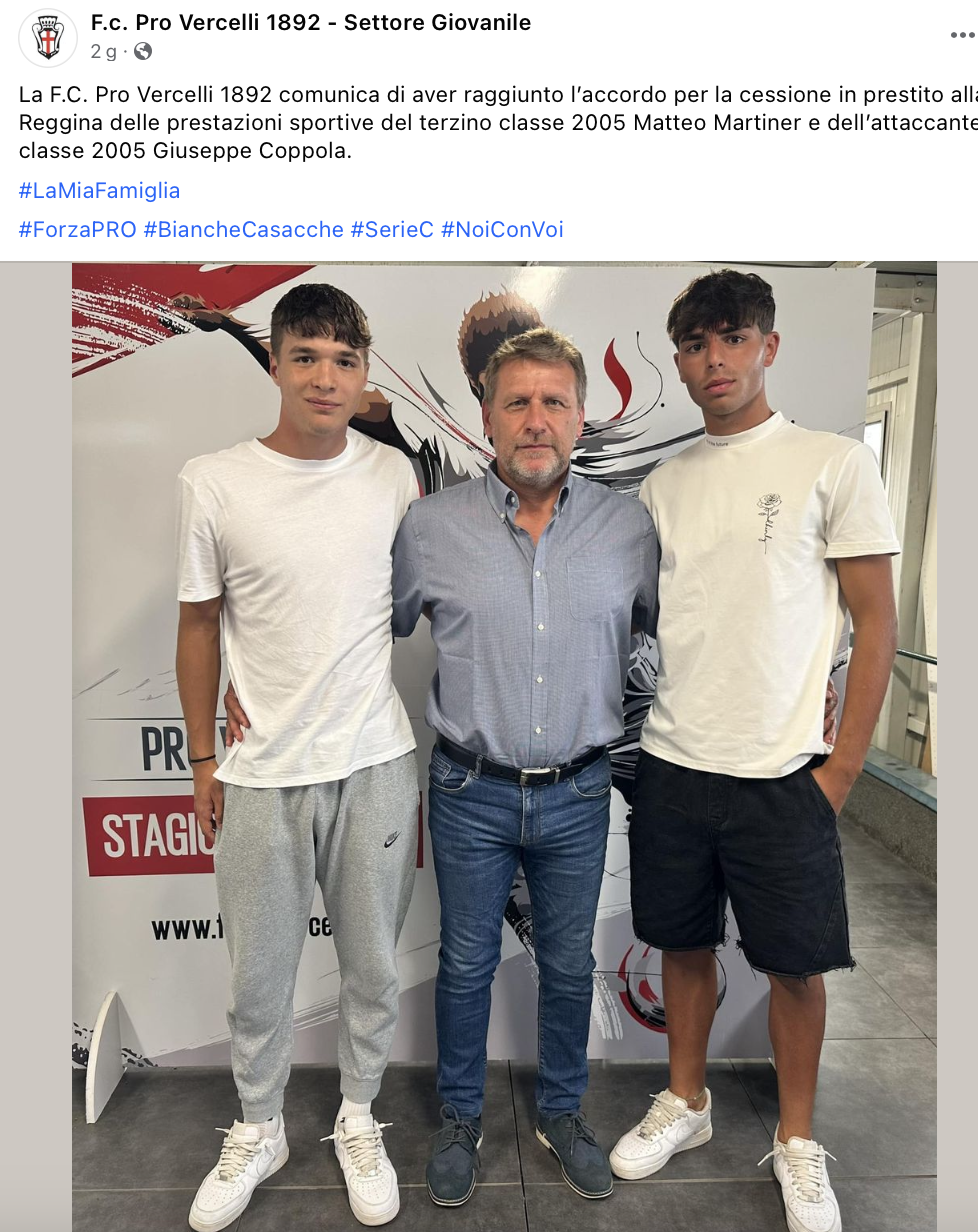 PRO VERCELLI SERIE C MATTEO MARTINER MASSIMO GARDANO GIUSEPPE COPPOLA