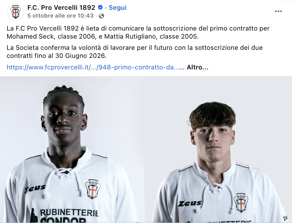 PRO VERCELLI SERIE C - MOHAMED SECK MATTIA RUTIGLIANO