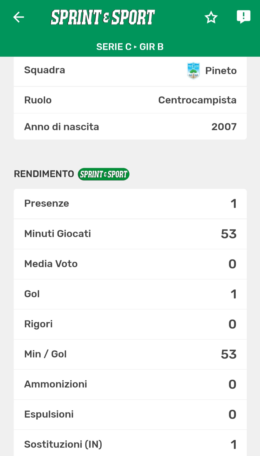 STATISTICHE SPRINT E SPORT - GIULIO NEBULOSO