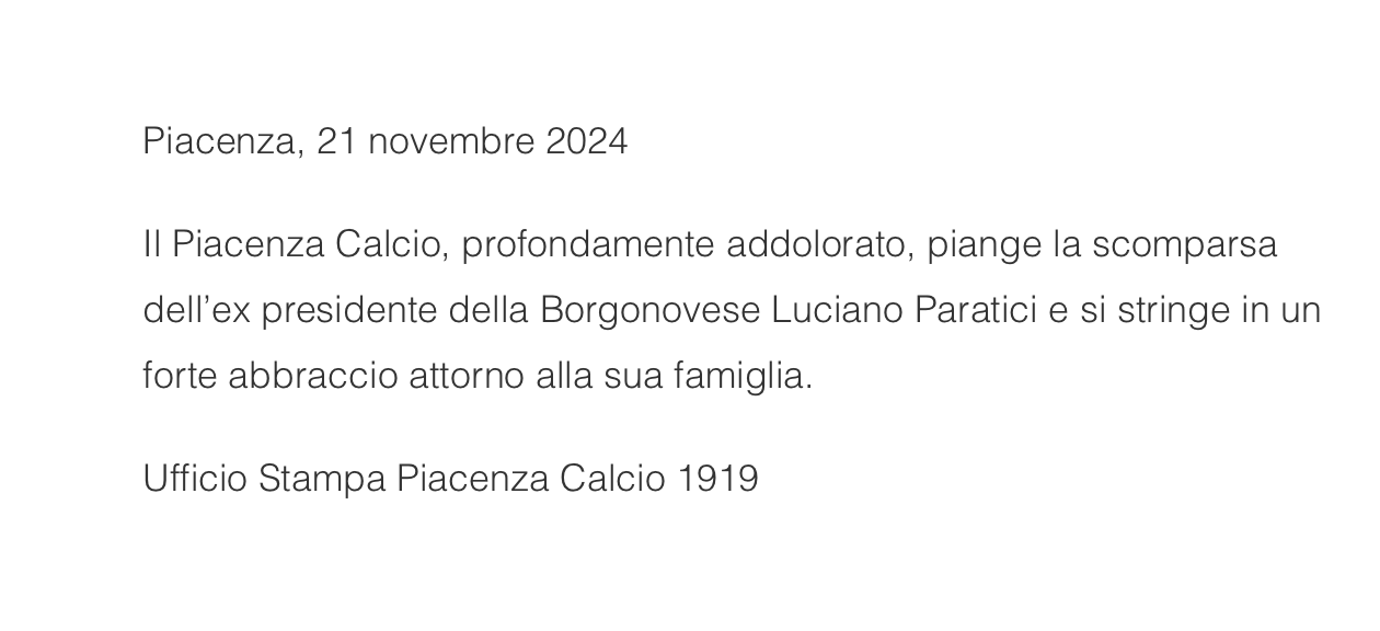 PIACENZA CALCIO - CORDOGLIO LUCIANO PARATICI