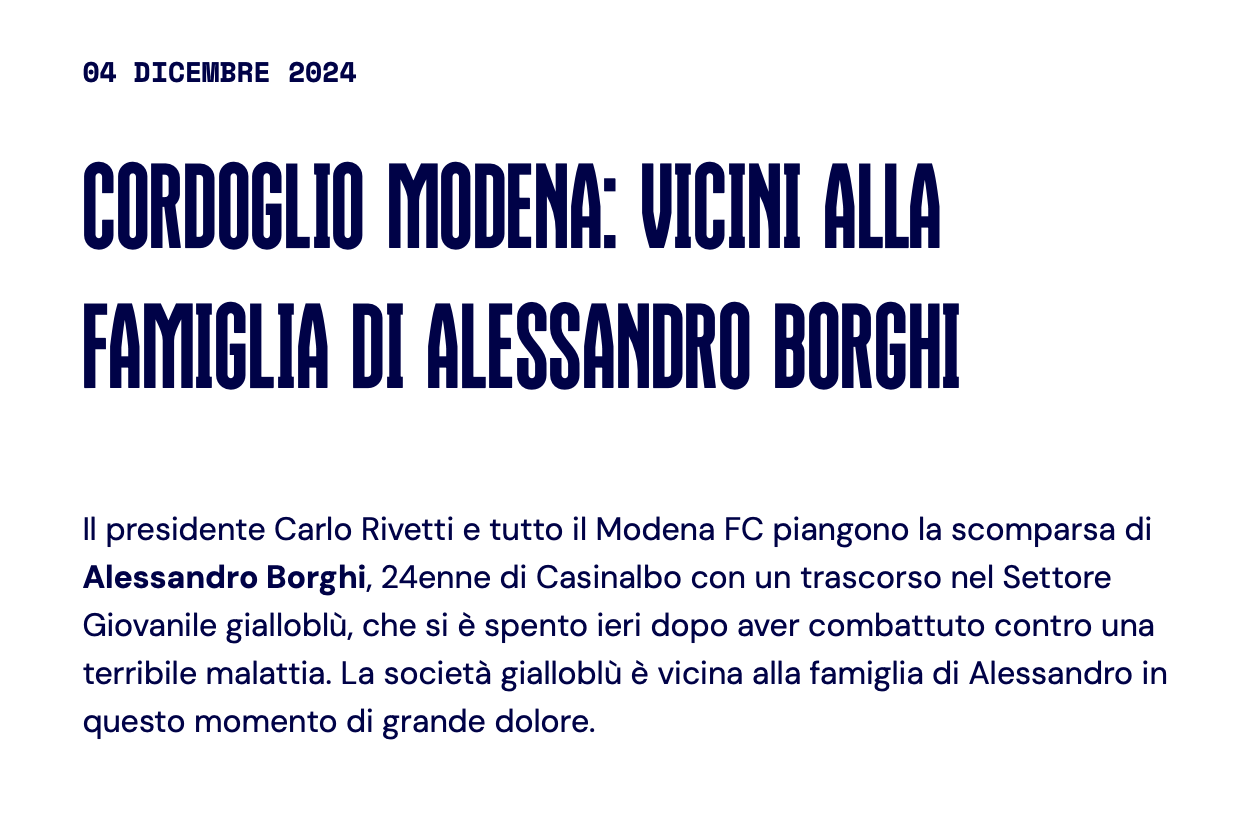 MODENA SERIE B - Cordoglio Alessandro Borghi