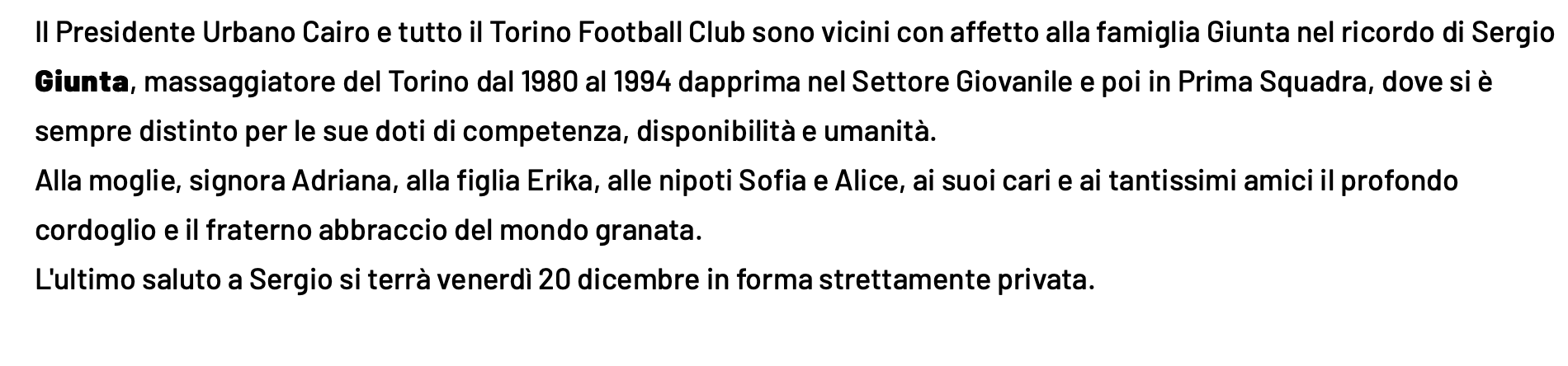 TORINO SERIE A - RICORDO SERGIO GIUNTA