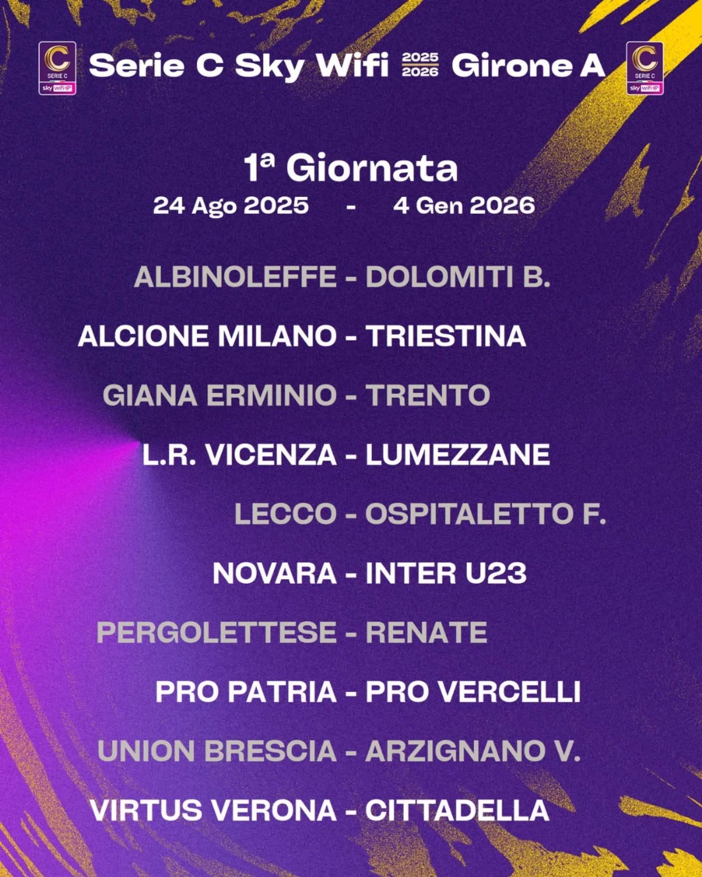 SERIE C GIRONE A - CALENDARIO